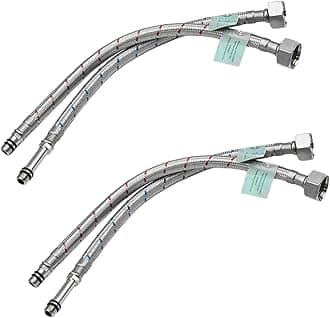 4 (2 Pairs) x M10 x 1/2 BSP (300mm) Flexible Tap Connectors | Kitchen Sink/Bathroom Basin Monobloc Mixer Flexi Pipes Tails (Short Male End)