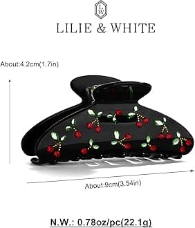 LILIE&WHITE Acrylic Hair Clips For Women Cherry Hair Clip Black Hair Clips With The Rhinestone Pattern In Red Cherry Hair Clip With Claw Hair Clips For Thick Hair Strong Hair Fix Claw Clips