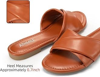 ATHMILE Sandals for Women 2026 Dressy Summer Flat Comfortable Fashion Beach Cute Ladies Slides Leather Casual Dress Women's Sandals Size 6-11