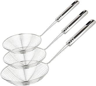 Spider Strainer Set of 3 Asian Strainer Ladle Stainless Steel Wire Skimmer Spoon with Handle for Kitchen Frying Food, Pasta, Spaghetti, Noodle-30.5cm, 32cm, 35cm