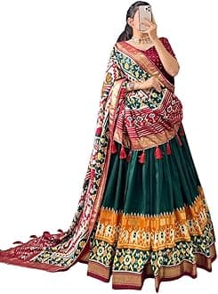 GenericWomen's Dola Silk Lehenga Choli Patola Print with Foil Work With Unstitched Blouse