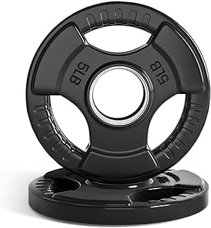 LIONSCOOL 2-Inch Rubber Coated Olympic Grip Plate in Pairs or Single for Strength Training, Weightlifting and Bodybuilding, Solid Cast Iron Weight Plates for Barbell, 2.5-45LBS, One Year Warranty