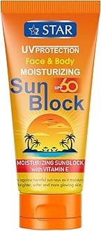 Sunblock Cream for Face & Body SPF 60, Moisturizing Sunscreen with Vitamin E & Zinc Oxide, UVA UVB Broad Spectrum Protection, Lightweight, Non-Greasy, & Rapid Absorbing Sun Cream, 170g