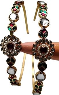 Floral Kundan mathapatti hairband for Women | Red Centerpiece hair band with Green Enamel | Traditional Hairband Hair Accessories | Kundan Headband for Girls & Women Wedding (Pack of 1)