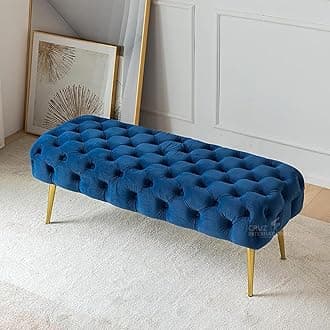 CRUZ INTERNATIONAL - online shopping-be ready ! Modern 2-Seater Upholstered Ottoman Settee Couch Bench Pouffe Footstool - Stool for Living Room, Bedroom, or Office (Royal Blue)