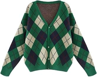 Hyipels Women's Long Sleeve Cardigan Sweater,Cute Y2K Top Knit Colorful Patterned V Neck Button Outwear S~XL