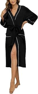 HEARTNICE Womens Cotton Robe, Soft Kimono Spa Knit Long Bathrobe Lightweight Loungewear