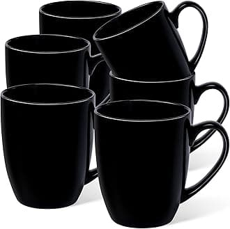 Urbanstrive 16 oz Large Coffee Mugs Ceramic Coffee Mug White Coffee Cups Tea Cups Idea Gift for Women Men House Warming Gifts New Home Office (6, Black)