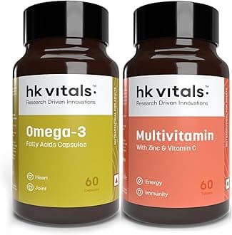 HealthKart hk vitals Omega 3 Supplement and Multivitamin Combo, 60 Omega 3 Capsules + 60 Multivitamin Tablets
