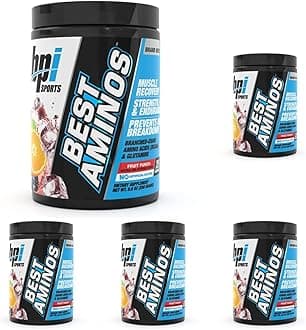 BPI Sports Best Aminos - BCAA Powder Post Workout & Glutamine Recovery Drink with Branched Chain Amino Acids for Hydration & Recovery, for Men & Women - Fruit Punch - 25 Servings (Pack of 5)