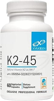 XYMOGEN K2-45 - Bone & Cardiovascular Support - 45 mcg Vitamin K2 - Bioavailable Natto-Derived Vitamin K - Vegetarian, Gluten-Free, Non-GMO - 60 Capsules