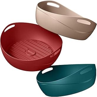 3 Pack Air Fryer Silicone Liners Pot for 3 to 5 QT | Air Fryer Silicone Basket Bowl | Replacement of Flammable Parchment Paper | Food Safe Reusable Baking Tray Oven Accessories (Solid Set)