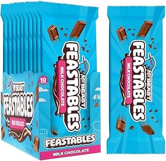 - MrBeast Feastables Milk Chocolate Bar, King Size, 10 Count, Creamy Milk Chocolate Candy, Fairtrade Cocoa, 2.1oz Each