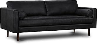 POLY & BARK Napa 88.5" Leather Sofa – Full-Grain Italian-Tanned Aniline Leather, Feather-Down Comfort, Solid Wood Frame, Walnut Legs, Onyx Black