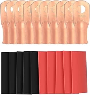 10pcs 2 Awg - 5/16" (M8) Sanuke Wire Lugs Ring Terminal Connectors Ends Heavy Duty for Battery Cable Lug Wire Electrical Eyelets with 3:1 Dual Wall Adhesive Heat Shrink