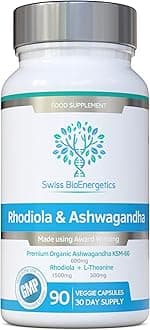 Rhodiola & Ashwagandha with L-Theanine - Award Winning Ashwagandha KSM-66 600mg & 1500mg Rhodiola (3% Rosavins - 1% Salidrosides) whole root equivalent- adaptogen combo- No artificial fillers