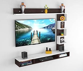 DAS Hubert MINI Wall Mount Engineered Wood TV Entertainment Unit/Tv Rack Set to Box Stand with Wall Shelves for Living Room Flowery Wenge & Frosty White Finish (Ideal for up to 43") Screen