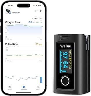 ViATOM Bluetooth Pulse Oximeter Approved UK Built-in Offline Storage, Oxygen Monitor finger Adults for Heart Rate Blood Oxygen Saturation Includes Carrycase and Lanyard, Free APP