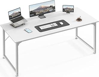 Huuger Computer Desk, 55 Inch Home Office Desk, Gaming Writing Work from Home Study Desk, Large Legroom, Sturdy Metal Frame, Modern Simple, White
