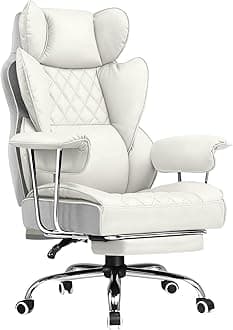 COMHOMA Big and Tall Office Chair, High Back Leather Gaming Chair with Footrest, Executive Ergonomic Office Chairs with Pocket Spring Lumbar Support and with Outward Fixed Soft Armrests