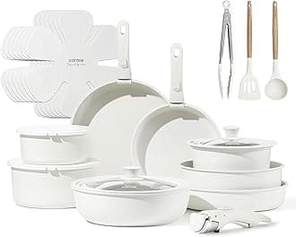 CAROTE 25pcs Detachable Handle Pots and Pans Set, Nonstick Cookware Set, Removable Handle Pots and Pans Non Stick, RV Oven Safe Cookware, Induction Kitchen Set, Cream White