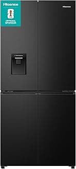 Hisense RQ5P470SMFE Wifi Connected American Fridge Freezer Cross Door with Water Dispenser, No Frost, 482 liters, Black Stainless Steel - E Rated, Noise level: 37 decibels, H178.5 x W79.4 x D69.8 (cm)
