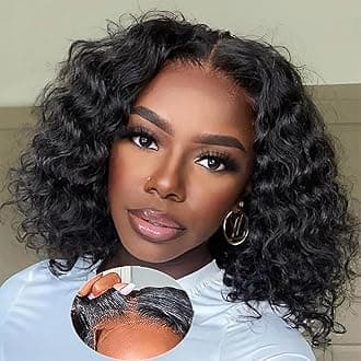 Wear and Go Glueless Wigs Human Hair Pre Plucked Deep Wave Bob Wig Human Hair Lace Front Wigs for Beginners Upgraded No Glue Pre Cut 4x4 Lace Closure Glueless Wigs for Black Women Human Hair 12 Inch