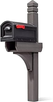 Step2 Lakewood Mailbox & Post, Weather Resistant, Large Outdoor Mailboxes, Made of Durable Plastic, Easy to Install, Flag Included, Black/Brown