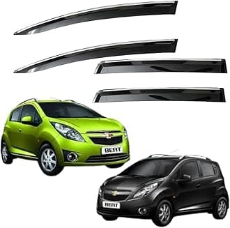 CAR SAAZ Unbreakable Chrome Smoke Door Visor for Beat (2009-2017)| Premium Sun, Rain Wind Deflector Chrome Strip Side Door Rain Visor – Set of 4 Pcs