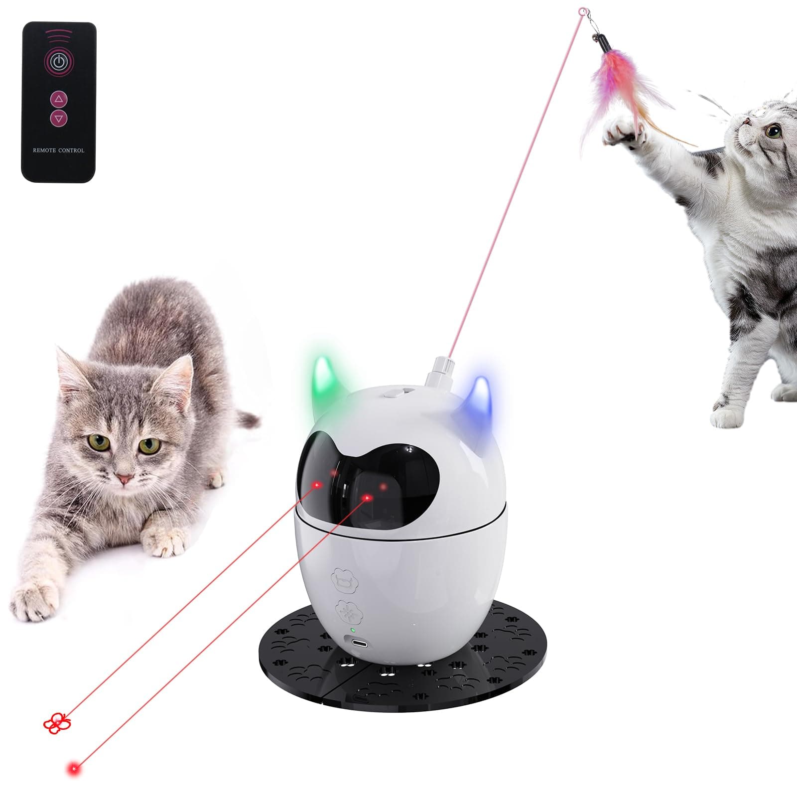 Cat Toy, Automatic & Remote Control, 2in1 Rechargeable - Rotating Feather & Dual Light, Cat Toy for Indoor Cats Kittens