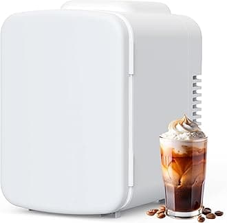 YSSOA 4L/6 Can Portable Mini Fridge, Warmer & Cooler Compact Refrigerators, 100% Freon-Free, for Food, Drink, Skincare, White