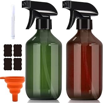 2 Pack Plastic Spray Bottle,Refillable Empty Spray Bottles 16 oz/500ml,Spray Bottles for Cleaning,Essential Oils, Hair, Plants,Adjustable Nozzle for Squirt and Mist (Amber and Green-16 oz)