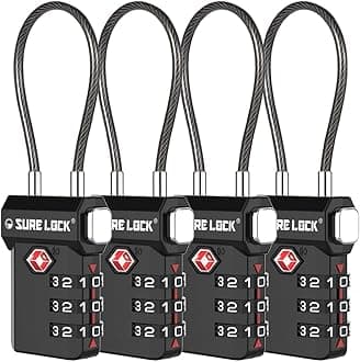SURE LOCK TSA Compatible Travel Luggage Locks, Inspection Indicator, Easy Read Dials (BLACK 4 PACK)