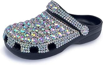 HanfikeWomens Casual Fashion Slide Mules with Rhinestone Closed Toe Comfort Flats