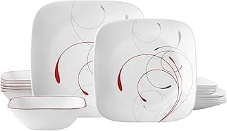 Vitrelle 18-Piece Service for 6 Dinnerware Set, Triple Layer Glass, Chip Resistant, Lightweight Square Plates and Bowls, Splendor