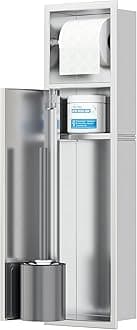 Qeke Recessed Toilet Brush Holder, SUS304 Stainless Steel Rustproof Recessed Toilet Brush Holder, in Wall Tissue Brush Storage Cabinet for Bathroom, Brushed Nickel, 4" Depth