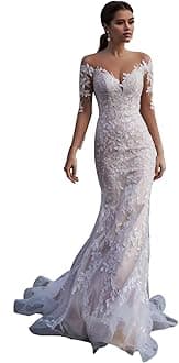 Beach Wedding Dresses for Bride 2025 Long Sleeve Lace Boho Bridal Gowns for Women WDW001