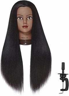 Hairingrid 26"-28" Mannequin Head Hair Styling Training Head Manikin Cosmetology Doll Head Synthetic Fiber Hair and Free Clamp Holder (R71919BY0220) Yaki-Black-