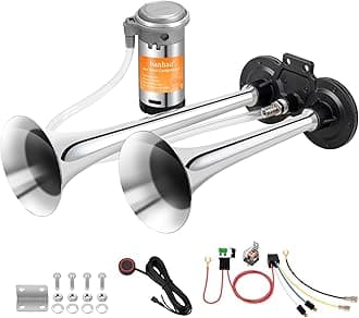 Train Horn for Car, Loud Car horn, BANHAO 12V Super Loud Dual Trumpet Truck Air Horn with Compressor for Any Vehicles Truck Car Motorcycle Ship Boat Chrome with Relay and Button
