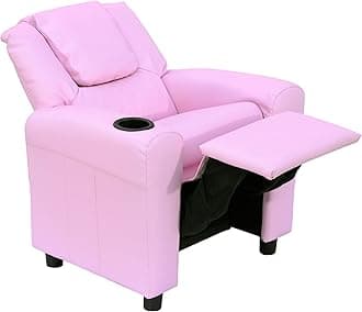 Kids Children Recliner Lounger Armchair Games Chair Sofa Seat PU Leather Look w/Cup Holder (Pink)