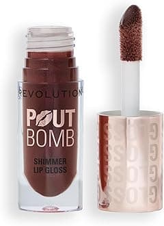 Revolution, Pout Bomb Shimmer Gloss, High-Shine Lip Gloss & Shimmer for Glossy Lips with Hyaluronic Acid & Sweet Vanilla Scent, Chocolate Sparkle, 0.15 Oz