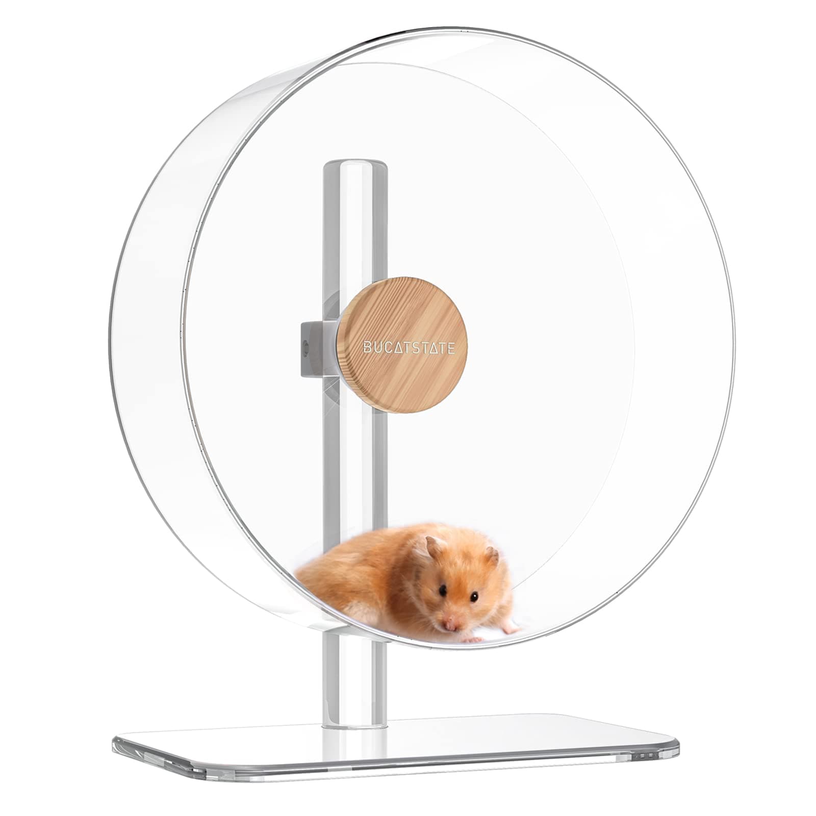 BUCATSTATE Hamster Wheel Silent 12.5inch, Acrylic Hamster Exercise Wheel with Stable Adjustable Stand Running Wheel for Golden Bear Hamster, Sugar Gliders, Rats, Hedgehogs (Transparent)