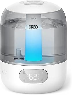 DREO Humidifiers for Bedroom, Cool Mist Ultrasonic Humidifiers with 30Hr Runtime, Top Fill 3L Tank, Easy Clean, Humidity Sensor, Night Light for Baby, Nursery, 360° Nozzle for Plants and Home, Grey
