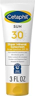CETAPHIL Sheer Mineral Sunscreen Lotion for Face & Body, 3 fl oz, 100% Mineral UVA/UVB Filters: Zinc Oxide & Titanium Dioxide, Broad Spectrum SPF 30, For Sensitive Skin | Sheer Mineral, Sunscreen Lotion, for Face & Body, For Sensitive Skin