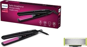 PHILIPS HP8302 Selfie Straightener, Black & Philips Oneblade Replaceable Blade Pack Including 1 Replaceable Blade, Qp210/51 (Lime)