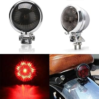 Motorcycle LED Tail Light, Brake Tail Light, Brake Tail Light for ATV, Coffee, Runner, Bobber, Chopper, Cruiser, Stop Light (Black Silver)