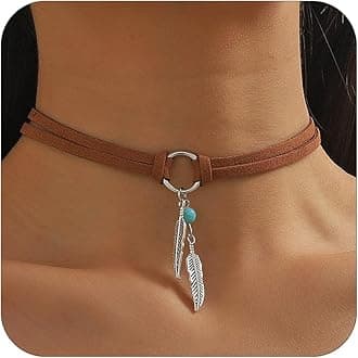 Long tiantianBoho Necklaces for Women Country Concert Outfits Black Choker Necklaces Trendy Long Necklaces Western Bohemian Jewelry Brown Suede Wrap Leather Necklace Halloween Renaissance Costume Women 2024