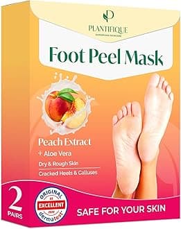 Plantifique Foot Peel Mask – 2 Pairs Exfoliating & Dermatologically Tested Foot Treatment, Removes Dead Skin & Repairs Heels for Soft Feet – Peach Scent, Gift for Women & Men