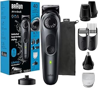 BraunAll-in-One Style Kit Series 5 5490, 9-in-1 Trimmer for Men with Beard Trimmer, Body Trimmer for Manscaping, Hair Clippers & More, Ultra-Sharp Blade, 40 Length Settings, WaterproofGreenCircle Certified: Certified Energy Savings