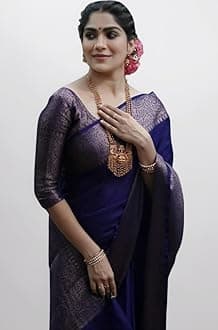 C J Enterprise Women's Soft Pure Kanjivaram Silk Saree For Wedding Banarasi Cotton Sari With Blouse Piece (Yatri-51)